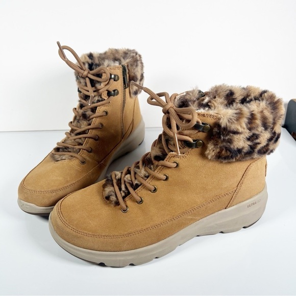 SKECHERS On-The-Go Glacial Ultra Wild One Cheetah Chestnut Boots Womens 7 - Picture 1 of 9
